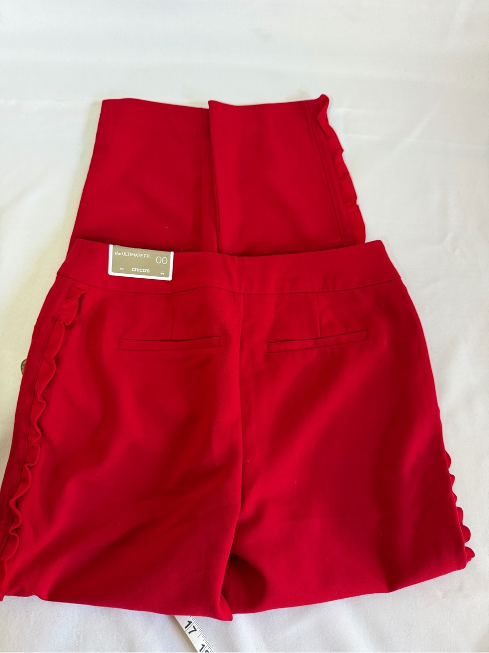 Chico's Red Straight-Leg Pants with Side Ruffle - Picture 5 of 7